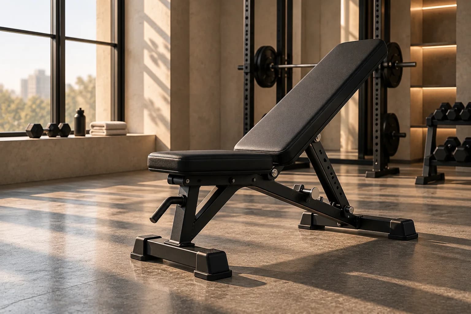 آموزش تکنیک‌ها با نیمکت؛ نیمکت قابل تنظیم در فضای تمرین